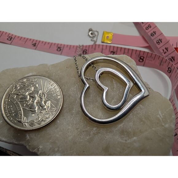 Sterling Silver 925 Double Heart Pendant Necklace 18" - Picture 4 of 8